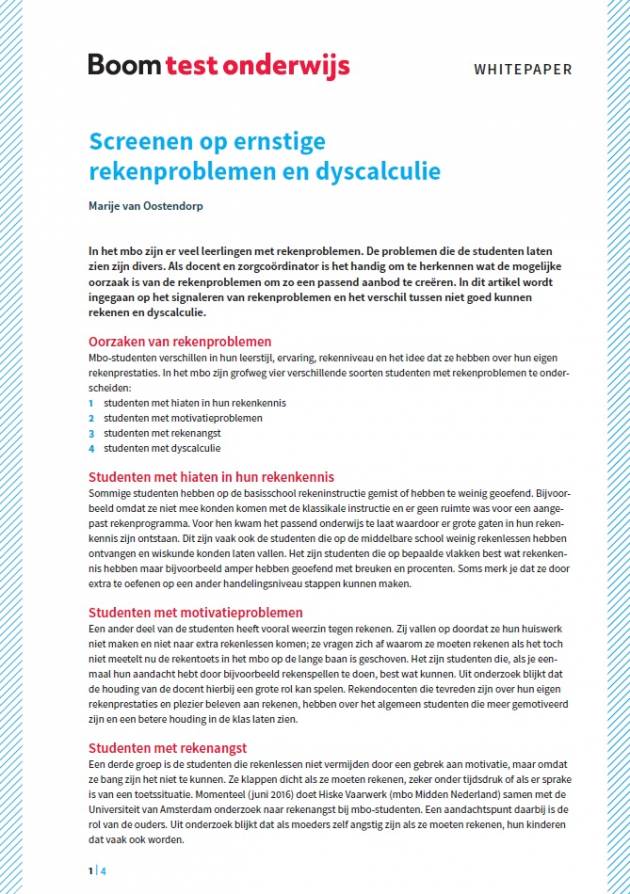 Gratis whitepaper ‘Screenen op ernstige rekenproblemen en dyscalculie'